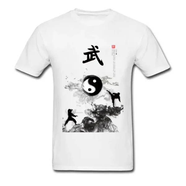 T-shirt pour homme en coton, représentant le symbole Yin Yang associé au Kung Fu