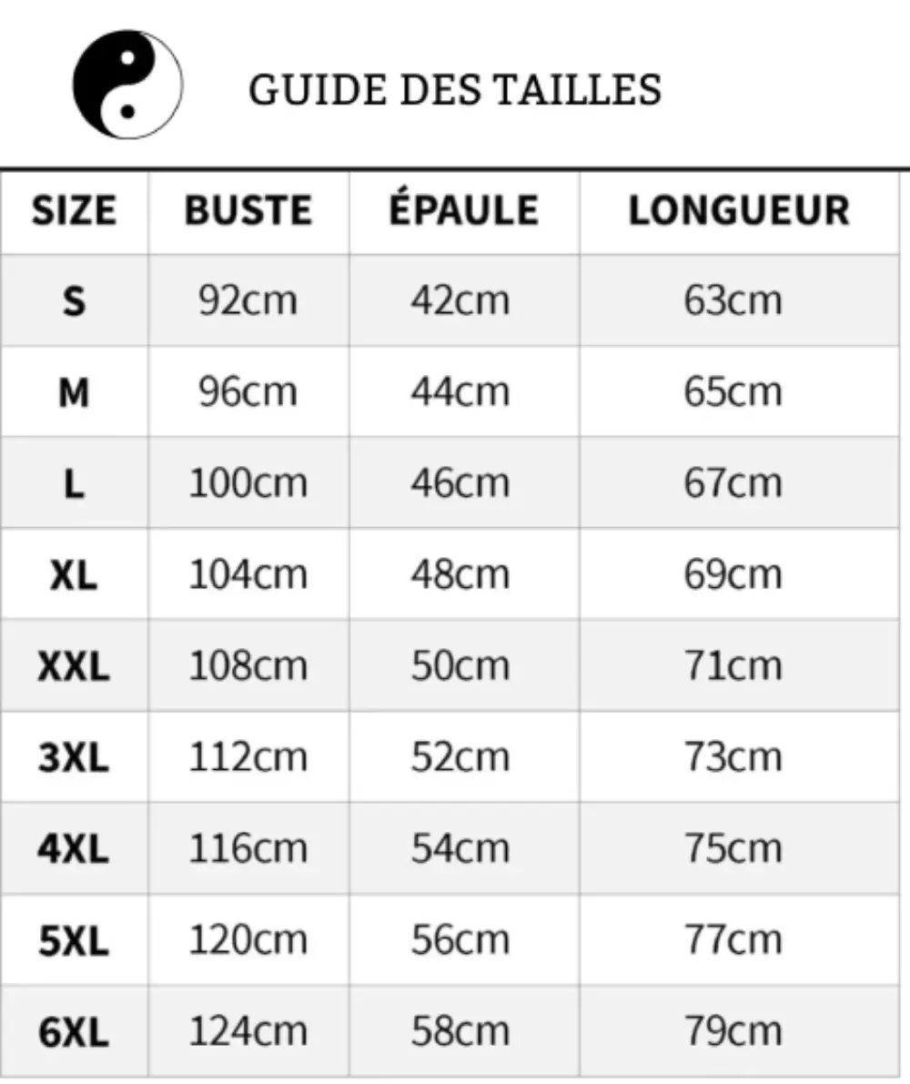 Guide des Tailles YOKO ZEN
