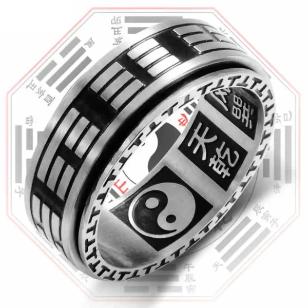 Bague élégante de style taoïste avec mécanisme rotatif apaisant, disponible sur la boutique YOKO ZEN, idéale pour la méditation et la réduction du stress