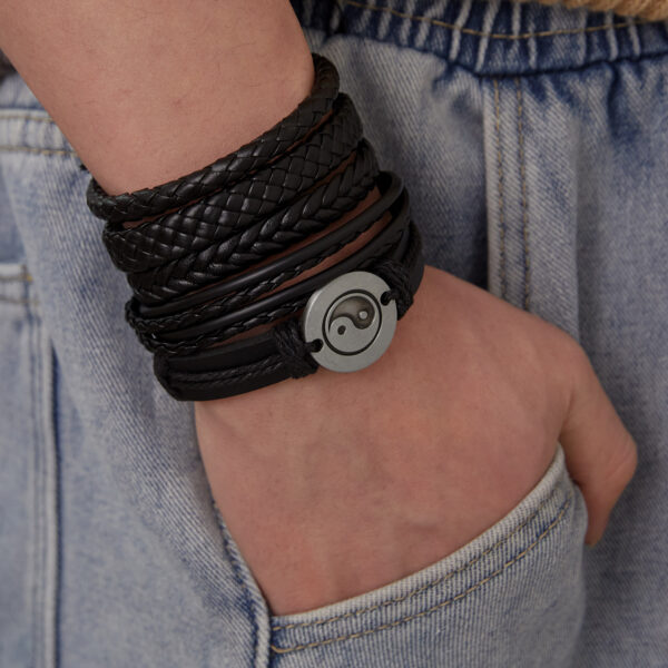 Bracelet en Cuir Tressé Yin Yang pour Hommes – Image 2