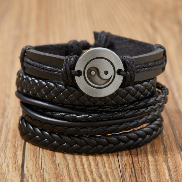 Bracelet en Cuir Tressé Yin Yang pour Hommes – Image 3