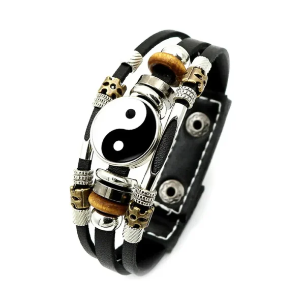 Bracelet vintage en cuir orné d'un motif Yin Yang