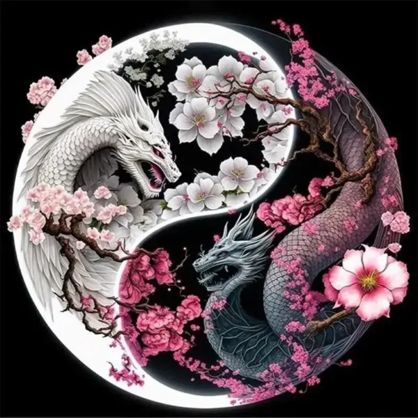 Illustrez l'harmonie entre la force et la délicatesse avec notre Poster Dragon Samouraï Yin Yang, orné de sublimes fleurs de cerisiers sur fond noir. Cette image évoque la dualité de la vie et de la beauté dans un équilibre saisissant