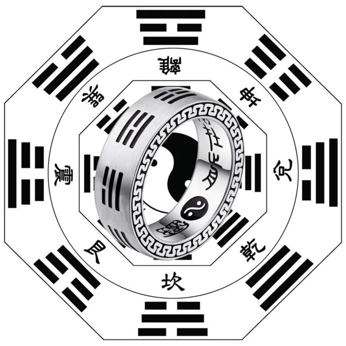 Un élégant anneau de mantra Taoïste Yin Yang, symbole d'équilibre et de sérénité