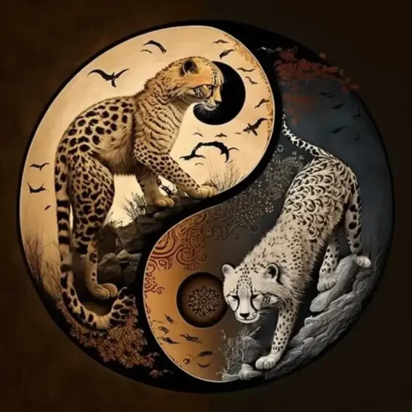 Admirez la grâce et la puissance des guépards dans notre Poster Guépards Yin Yang. Deux félins majestueux se rejoignent dans un équilibre parfait, créant une œuvre captivante. Laissez-vous emporter par la beauté de la nature sauvage dans votre intérieur.