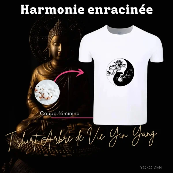 Dans l'éclat mystique de l'or, une présence sereine émerge. Le Bouddha, symbole d'illumination et de paix intérieure, rayonne au cœur de l'obscurité, apportant une aura de tranquillité et d'harmonie. En toile de fond, le T-shirt Arbre de Vie Yin Yang, tissé dans le confort du coton, capture l'essence même de l'équilibre universel. Dans cette symbiose de l'ancien et du moderne, l'Arbre de Vie déploie ses branches entrelacées, exprimant la dualité et l'unité, la croissance et l'harmonie. Ce t-shirt devient bien plus qu'un vêtement ; c'est un symbole vivant de la connexion entre le ciel et la terre, entre le passé et le présent