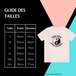 guide des tailles pour le t-shirt hippie yin yang