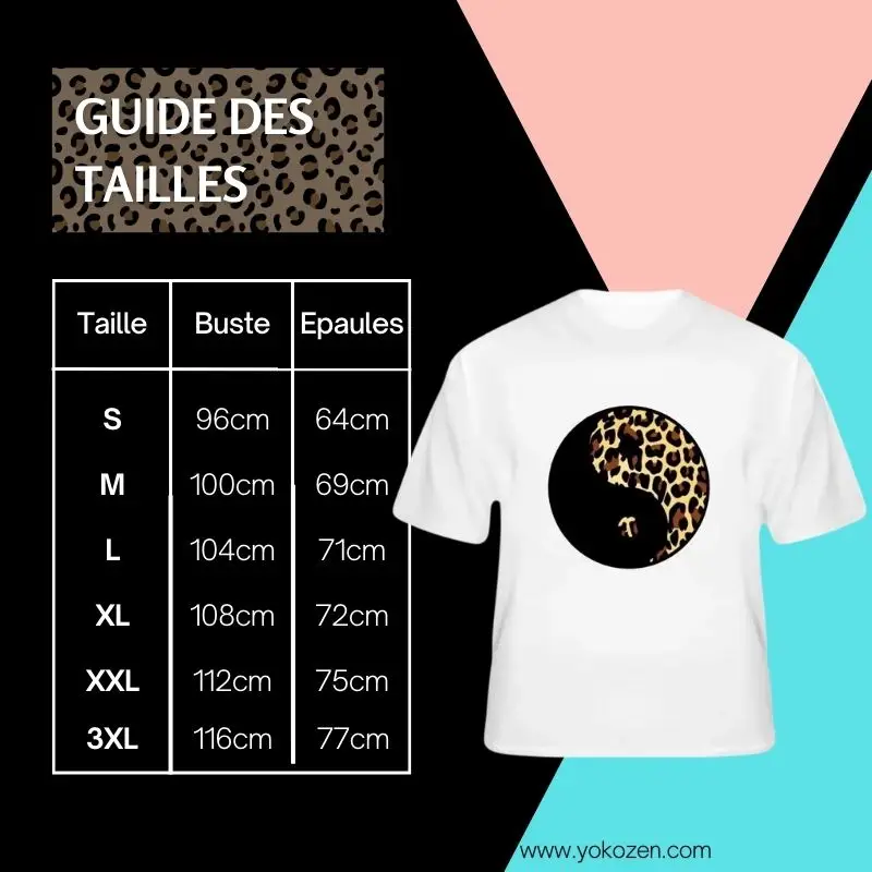 Guide des tailles de la boutique YOKO ZEN pour le T-shirt Léopard Yin Yand