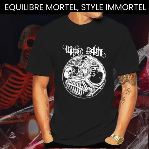 Découvrez l'union entre la vie et la mort avec notre T-shirt Squelette Yin Yang. Sur un fond d'écran saisissant représentant un squelette, ce t-shirt incarne l'équilibre entre les forces opposées. Affirmez votre style unique avec cette fusion captivante du macabre et de l'esthétique Yin Yang.