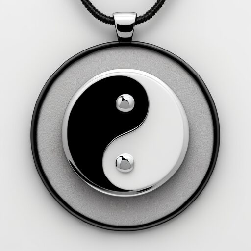 Image d'un collier élégant avec pendentif sphérique yin yang, où une moitié est pavée de cristaux étincelants et l'autre présente une finition émaillée noire pour un effet d'éclipse. Le collier en cuivre reflète un design inspiré par Swarovski, idéal comme cadeau d'anniversaire ou pour la Saint-Valentin sur notre page idées cadeaux