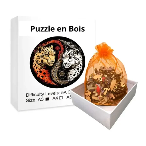 la symbiose captivante entre la férocité de la panthère et l'harmonie du Yin Yang. Notre Puzzle en Bois Félin Yin Yang est bien plus qu'un simple jeu, c'est un voyage artistique et mental