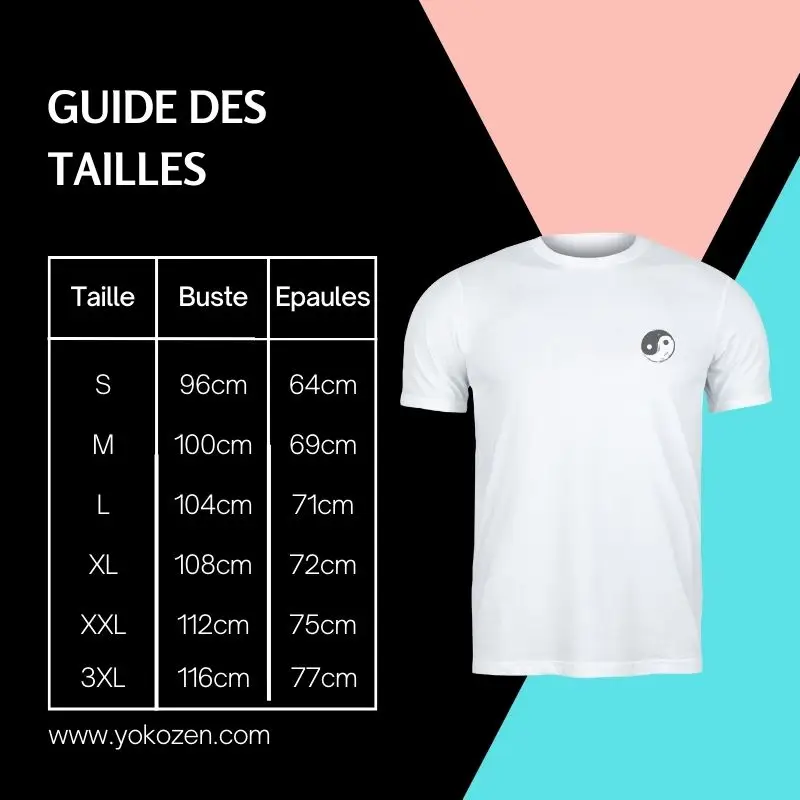 une image montrant un tableau de guide des tailles pour la boutique YOKOZEN