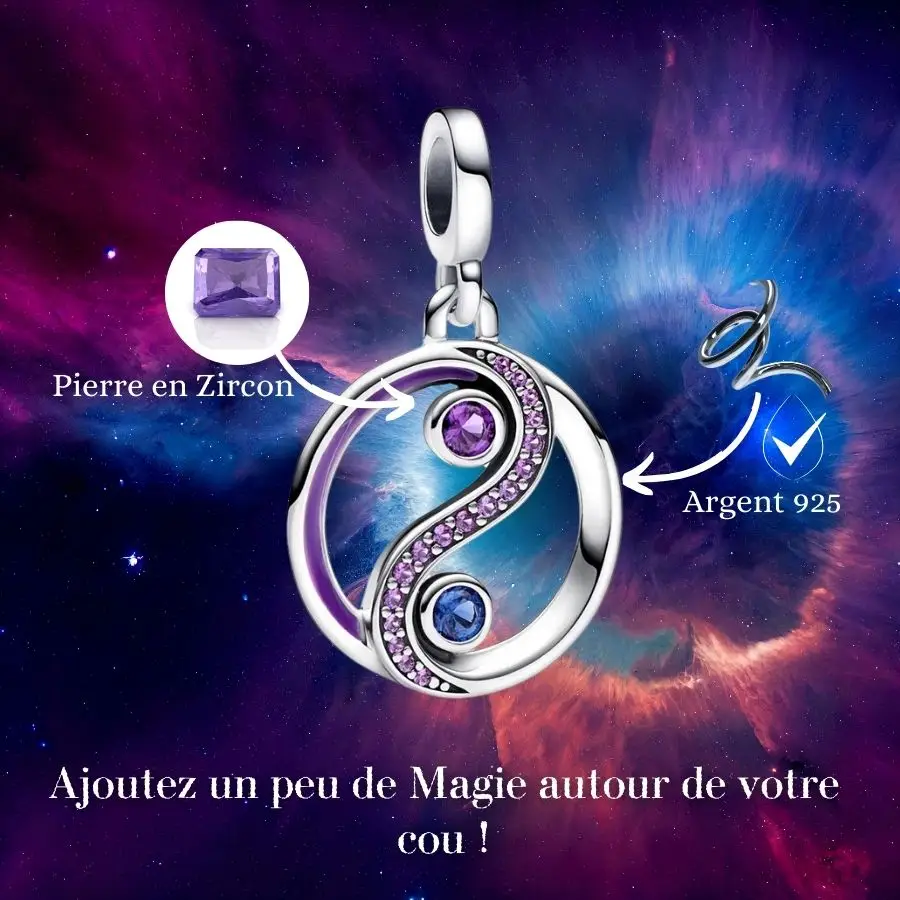 Plongez dans l'univers envoûtant du pendentif Yin Yang Magie, capturé ici dans une ambiance mystérieuse de fumée violette, rappelant la profondeur et l'éclat des diamants zircon qui l'ornent. Tel un symbole de dualité et d'harmonie, ce pendentif yin yang émet une aura de mystère et de sérénité. Son design captivant se fond dans la brume violette, évoquant une essence magique et spirituelle. Laissez-vous emporter par la magie de ce bijou qui transcende le temps et l'espace